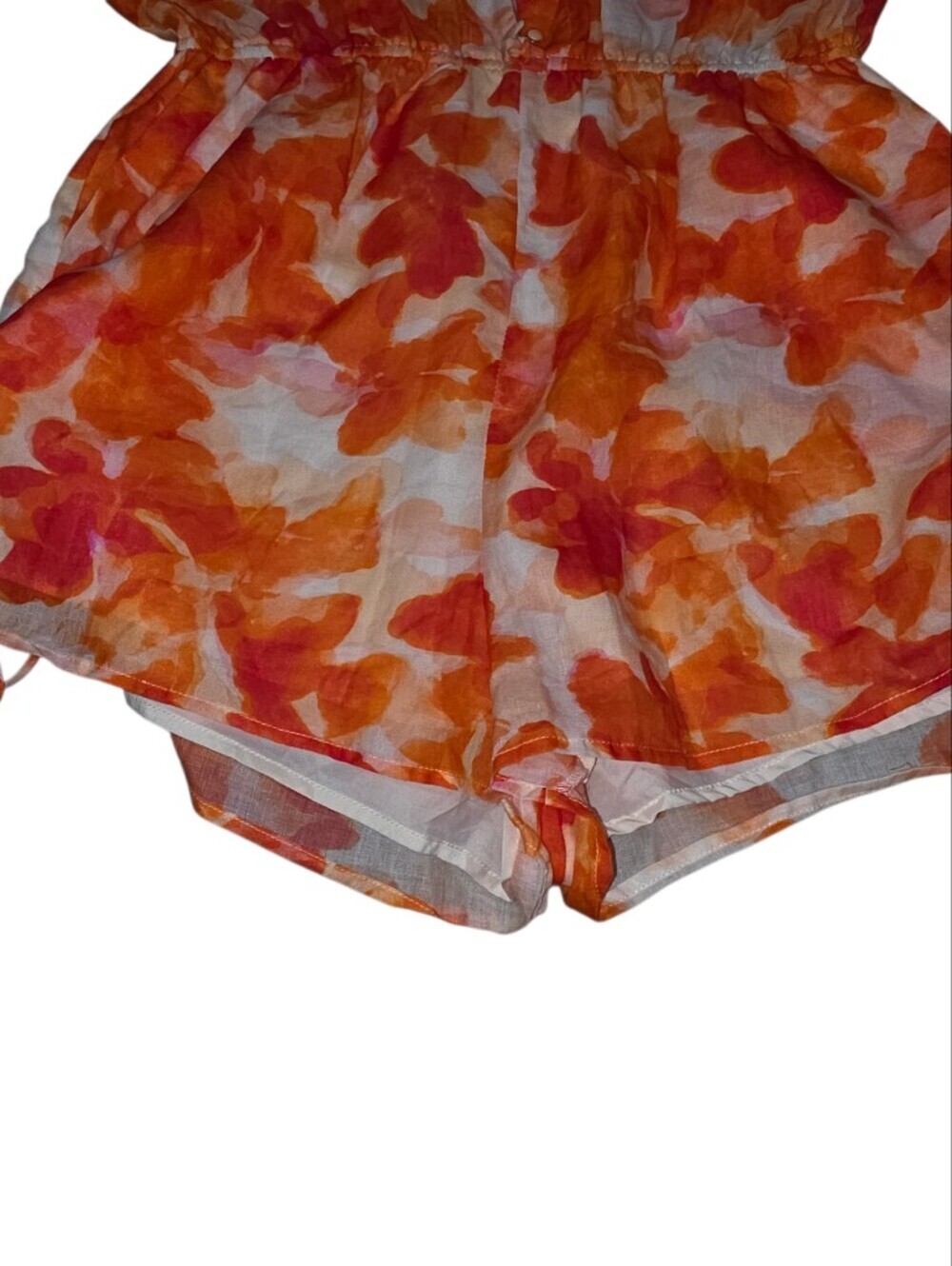 Lulus Sunny Demeanor Orange Floral Linen Blend Romper Long Sleeve Drawstring L - Picture 6 of 11